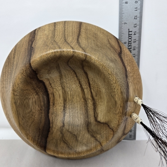 Stamped Wooden Bowl With Beads-Course Hair Decorative Handmade Light Dark Browns - Picture 10 of 11